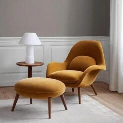 Fredericia Swoon Armchair And Footstool, Velvet, Brown(Fredericia Swoon Lounge Chair Footstool)