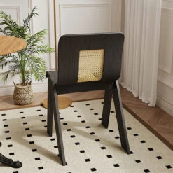 Verna Curve Dining Chair, Black & Rattan(Verna Curve Dining Chair Black) -Weilai Concept 1 0015 1 0066 06