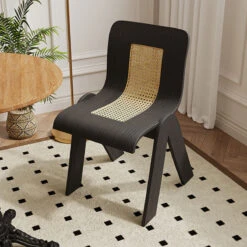 Verna Curve Dining Chair, Black & Rattan(Verna Curve Dining Chair Black) -Weilai Concept 1 0015 1 0067 04