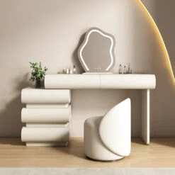 Penelope Dressing Table And Stool, With LED Mirror, Cream(Penelope Dressing Table And Stool With Led Mirror Cream)