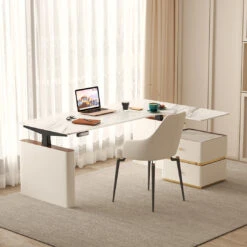 Atkinson Smart Corner Office Desk With Drawers, Cream(Atkinson Smart Corner Office Desk With Drawers Cream)