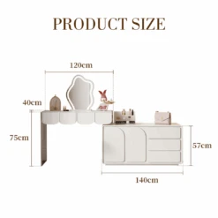 Zenith Dressing Table With Sideboard & LED Mirror, Cream(Zenith Dressing Table With Sideboard) -Weilai Concept 1 3a34d45c da35 46a8 aa24 74effbf99599