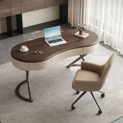Chika Modern Office Desk For Home, Curved Office Desk, Wood(Chika Office Desk)