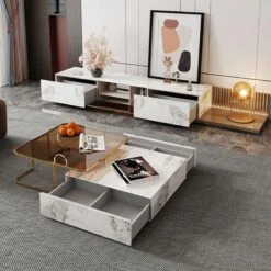 AnMoo Nesting Coffee Table Set With TV Stand, Golden Base(Anmoo Coffee Table With Tv Stand) -Weilai Concept 2 1 8545b414 3188 4518 b0da f945ddfcbdee