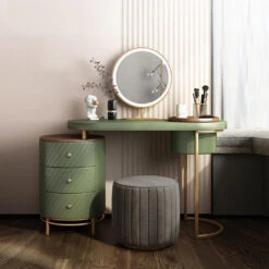 Tandy Dressing Table With LED Mirror, Green & White,Makeup Vanity(Tandy Dressing Table Green White Black And Gold Makeup Vanity)