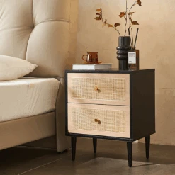 Tsaatan Wood Bedside Table, Rattan, Black(Tsaatan Wood Bedside Table Rattan Black) -Weilai Concept 2 7e12ecb7 94aa 4227 b6ef 9e3d9927a765