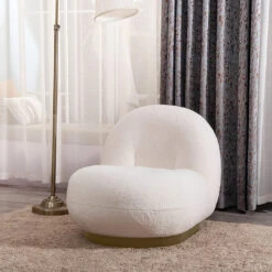 Gubi Pacha Swivel Accent Chair, Boucle With Gold Base(Gubi Pacha Chair Boucle)