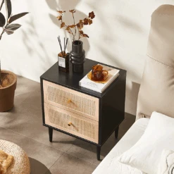 Tsaatan Wood Bedside Table, Rattan, Black(Tsaatan Wood Bedside Table Rattan Black) -Weilai Concept 3 6972672c c320 4687 b711 06d08414ff97