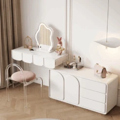 Zenith Dressing Table With Sideboard & LED Mirror, Cream(Zenith Dressing Table With Sideboard) -Weilai Concept 4 0f426cdc ffa1 4587 a533 f7ff2c25c5a6