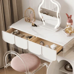 Zenith Dressing Table With Sideboard & LED Mirror, Cream(Zenith Dressing Table With Sideboard) -Weilai Concept 5 396736dd 1da2 4eae 843a a5b465b04bbf