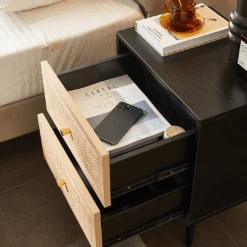 Tsaatan Wood Bedside Table, Rattan, Black(Tsaatan Wood Bedside Table Rattan Black) -Weilai Concept 5 82f83e44 7ad6 4786 8110 609e1bc4ccd1