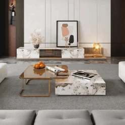 AnMoo Nesting Coffee Table Set With TV Stand, Golden Base(Anmoo Coffee Table With Tv Stand)