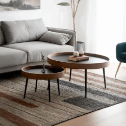 C163 Nesting Coffee Table Set, Oak & Black(C163 Coffee Tables Set Oak Black)