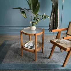 Cement Round Side Table, Glass(Cement Side Table Oak) -Weilai Concept Cement Round Side Table Glass