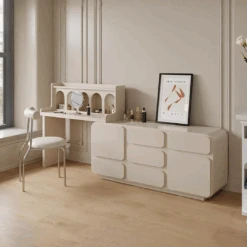 Dinah Dressing Table With Sideboard, Cream Or Black(Dinah Dressing Table With Sideboard)