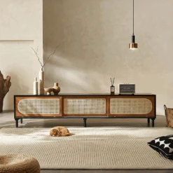 Dogon Rattan TV Stand, Black, Solid Wood(Dogon Rattan Tv Stand Black Solid Wood)