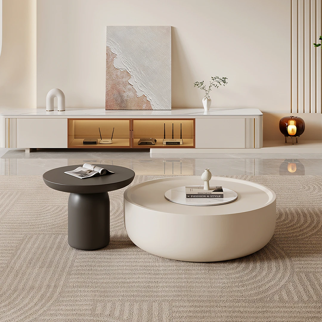 Eudora Modern Nesting Coffee Table Set With TV Stand, Cream And Grey(Eudora Modern Coffee Table Set With Tv Stand)