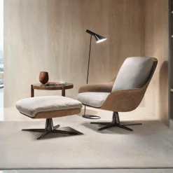 Herton Lounge Chair And Ottoman, Swivel Armchair(Herton Lounge Chair And Ottoman Cotton Linen)