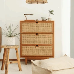 Pavia Chests Of Drawers, Natural Rattan & Oak(Pavia Chests Of Drawers Natural Rattan Oak)