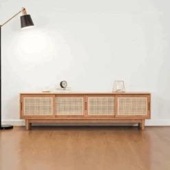 Randal Cane TV Stand, Natural Rattan & Wood(Randal Tv Stand Natural Rattan Oak)