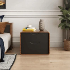 Signer Side Table, Bedside Table, Black / White, Walnut(Signer Side Table Bedside Table Oak)