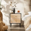 Tsaatan Wood Bedside Table, Rattan, Black(Tsaatan Wood Bedside Table Rattan Black)