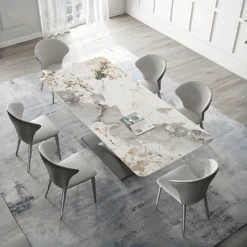 Vera Dining Table & Chairs, Sintered Stone, White(Vera Dining Table Chairs Sintered Stone White)