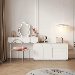 Zenith Dressing Table With Sideboard & LED Mirror, Cream(Zenith Dressing Table With Sideboard)