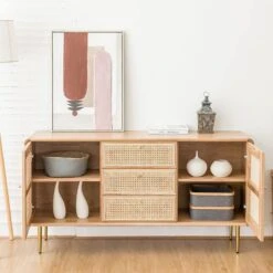Emmie Sideboard, Natural Rattan & Ash Esche Wood(Emmie Sideboard Natural Rattan Oak)